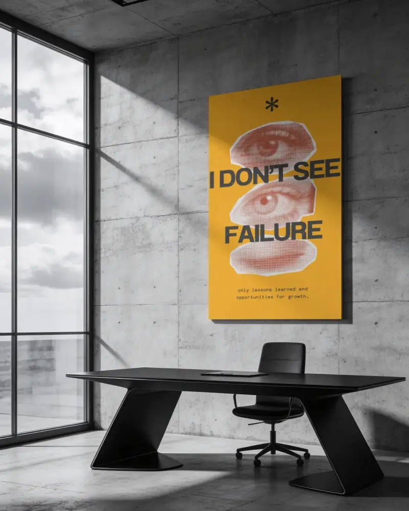 Modern Large Vertical Poster Mockup In Minimalist Office Interior With Natural Lighting