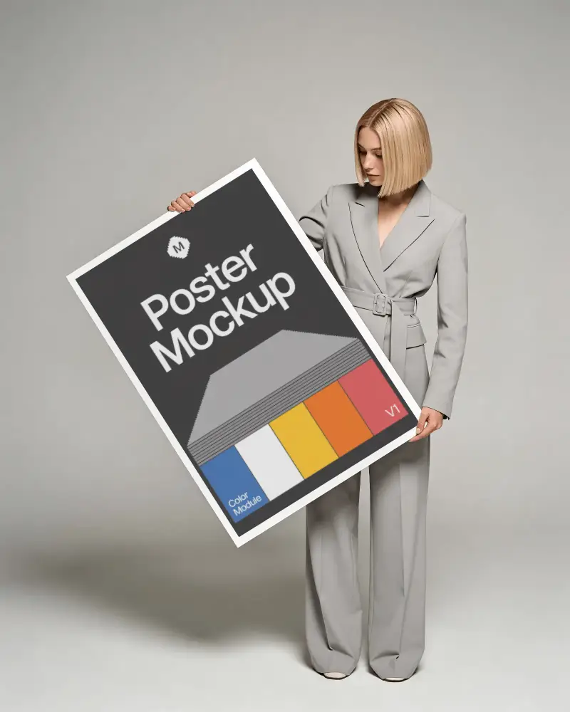 Woman Holding Large Poster Mockup For Advertising And Print Design Presentation