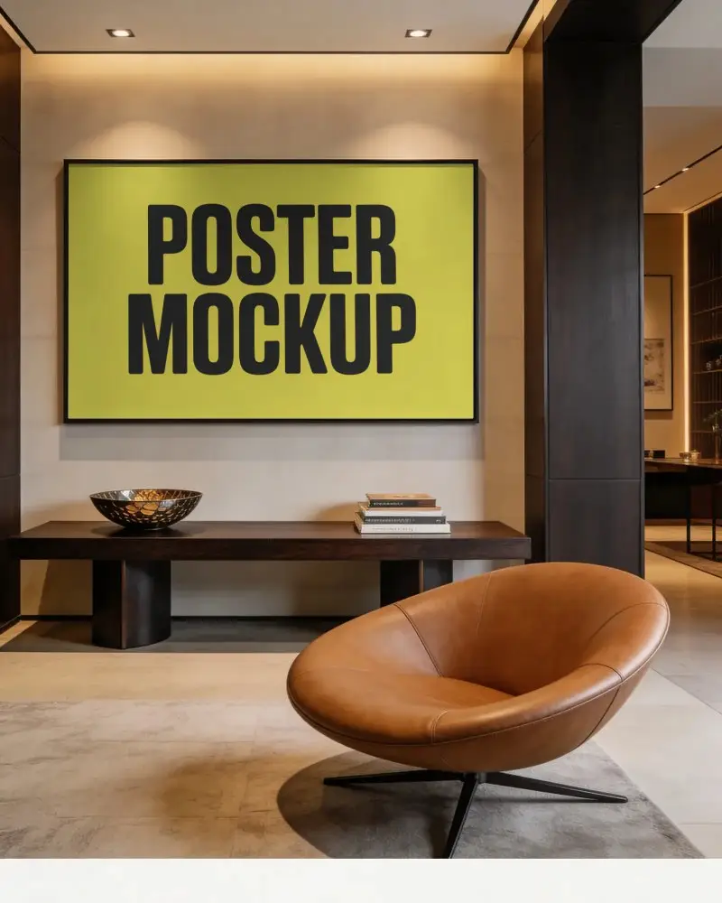 Modern Living Room Poster Mockup With Minimalist Interior And Stylish Chair