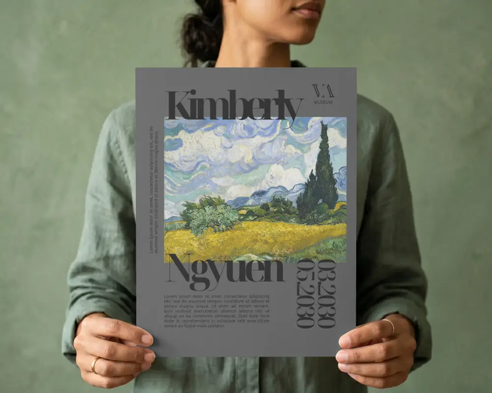 Person Holding Blank Poster Mockup In Minimalist Indoor Environment For Design Showcase