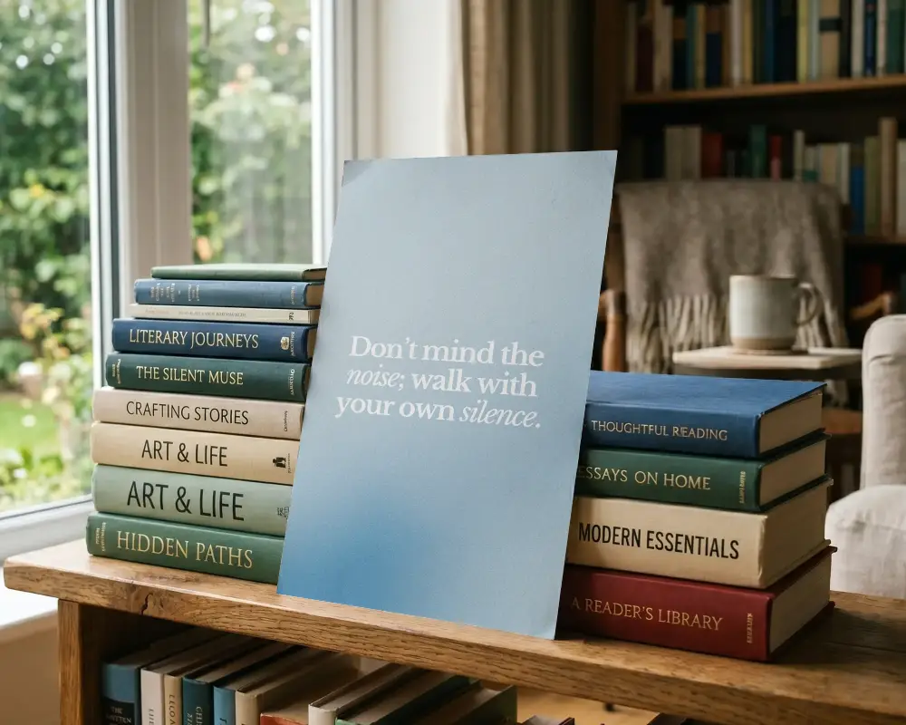 Cozy Reading Library Poster Mockup With Book Stacks And Natural Window Light