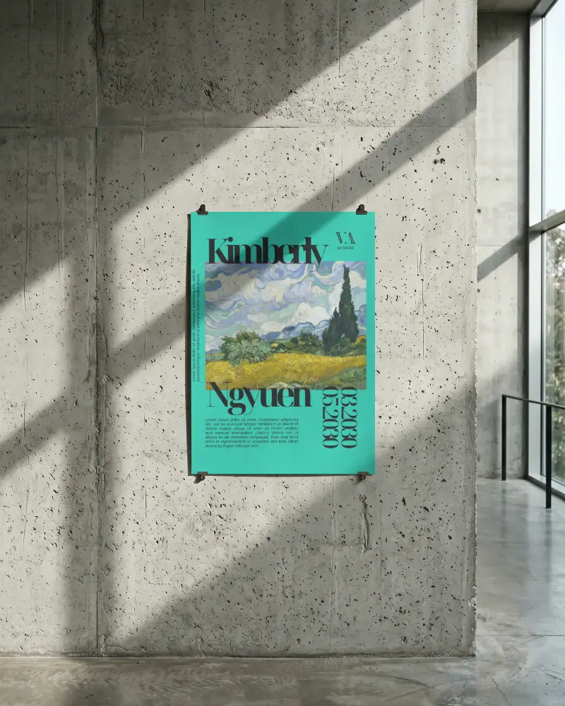 Industrial Style Poster Mockup On Rough Textured Wall With Natural Light Shadow