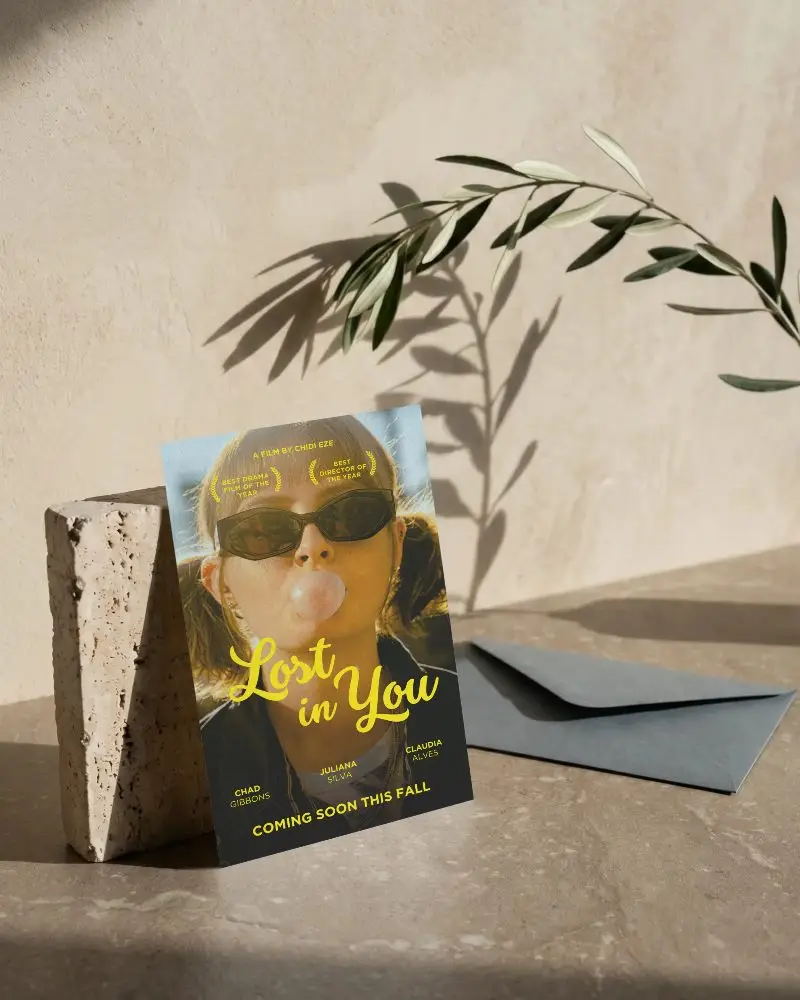 Minimalist Natural Poster Mockup With Textured Paper And Envelope On Stone Surface