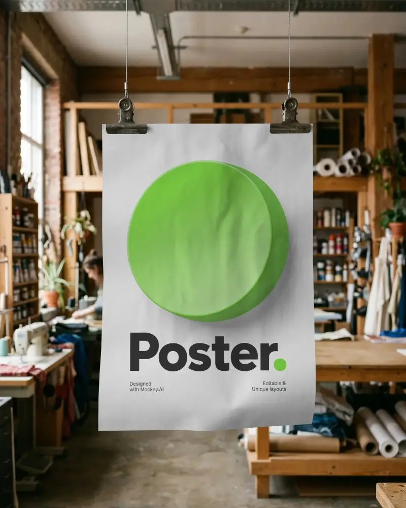 Vertical Poster Mockup Hanging In Diy Craft Room For Custom Artwork Presentation