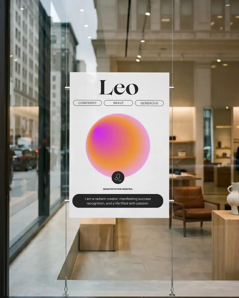 Modern Storefront Poster Mockup Hanging In Glass Window Showcasing Urban Retail Design Ideas