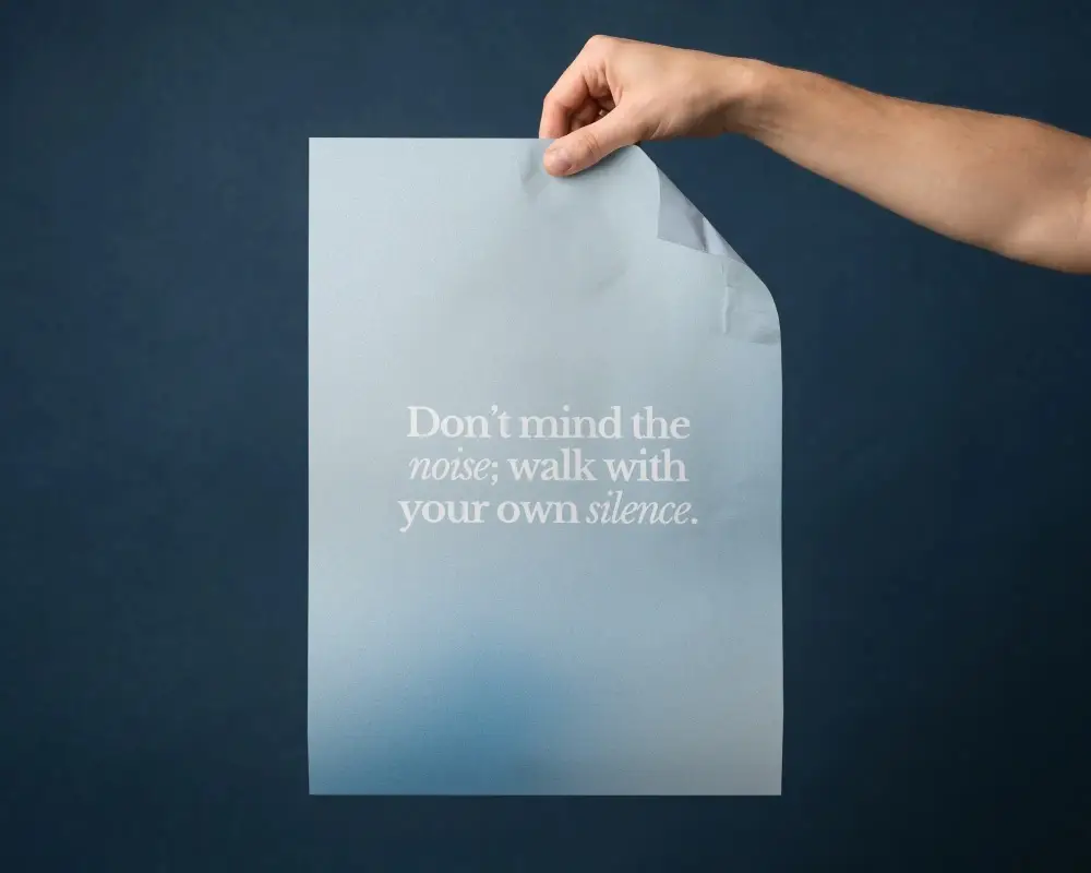 Hand Holding Wrinkled Poster Mockup Against Solid Background For Design Preview Use