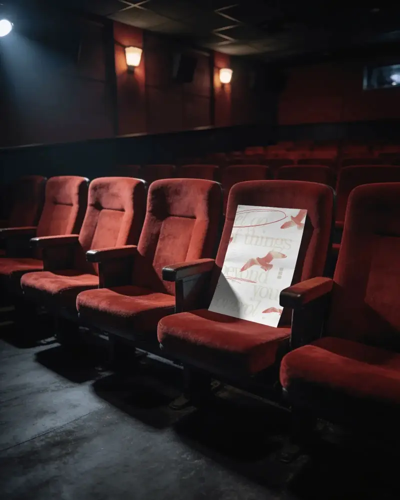 Movie Theater Empty Seats With Blank Poster Mockup Ready For Custom Designs