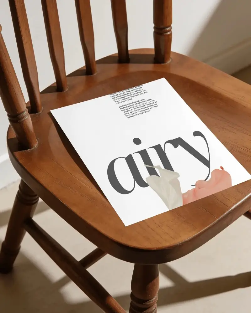 Blank Poster Mockup On Wooden Chair Minimalist Design Presentation Display