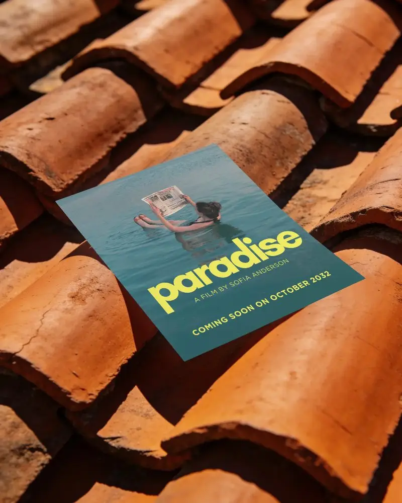 Vertical Poster Mockup On Ceramic Roof Tiles Showcasing Flat Paper Template In Sunlight