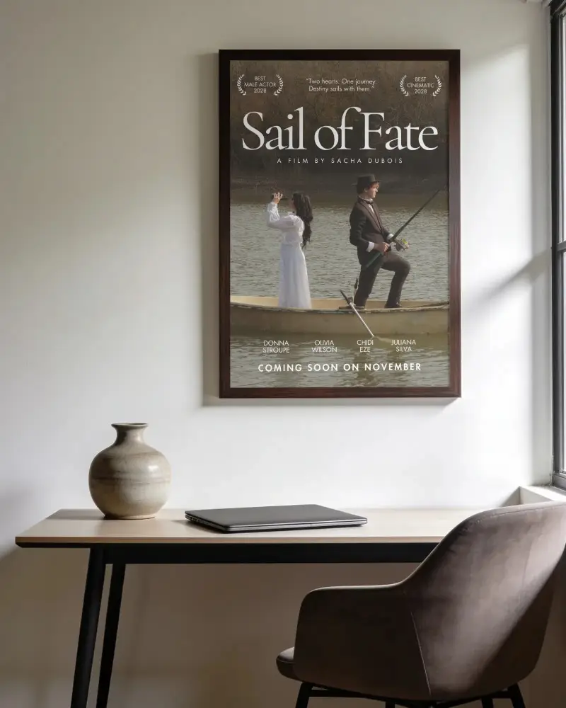 Elegant Poster Mockup In Contemporary Workspace With Simple Desk And Accessories
