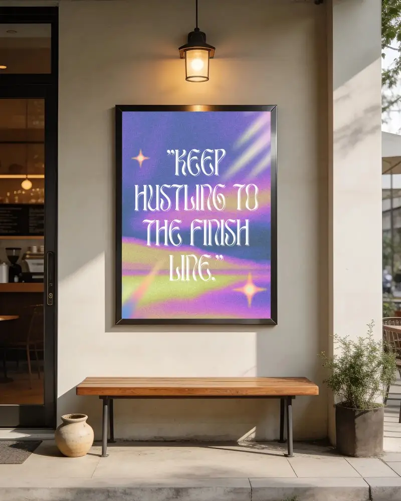 Elegant Outdoor Poster Mockup With Bench And Wall Light For Design Showcase
