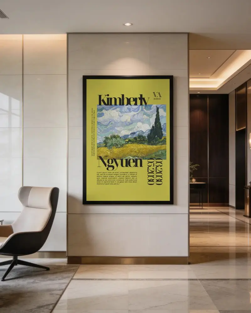 Modern Interior Poster Mockup In Luxury Lobby With Minimalist Design And Soft Lighting