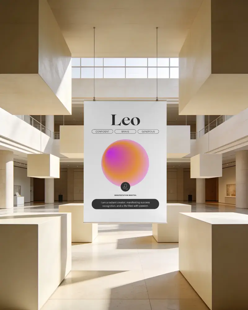 Modern Gallery Poster Mockup Hanging In Spacious Architecture With Cube Installations