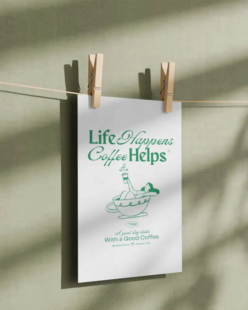 Vertical Paper Poster Mockup Clipped On Line With Soft Shadow Play On Textured Backdrop