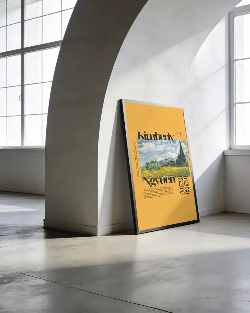 Minimalist Poster Mockup Leaning Against Arched Wall In Spacious Modern Room With Natural Light