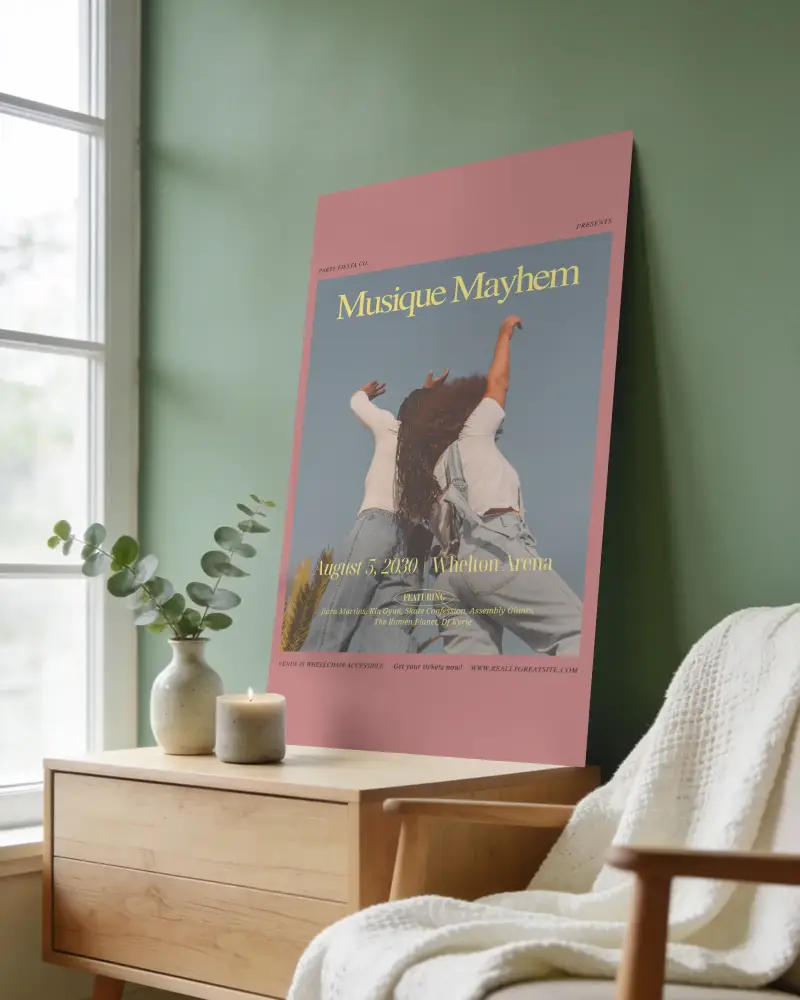 Cozy Minimalist Living Room Poster Mockup With Natural Light Near Window And Wooden Furniture