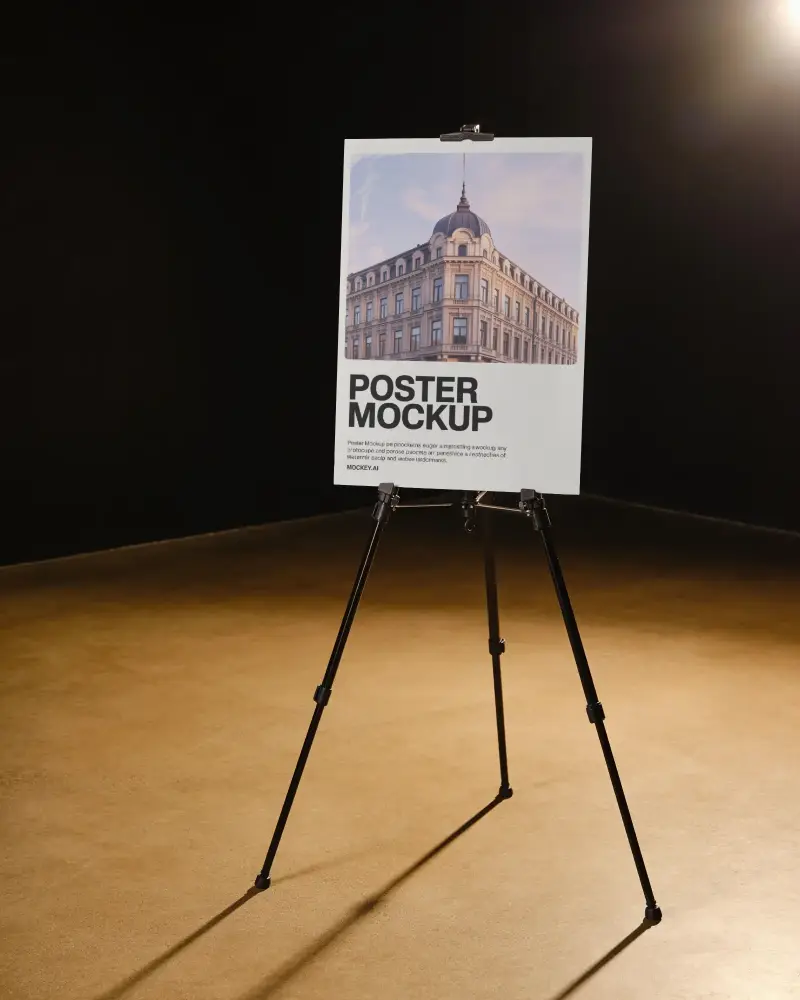 Modern Easel Poster Mockup For Branding And Art Presentation Polygonal Background Setting