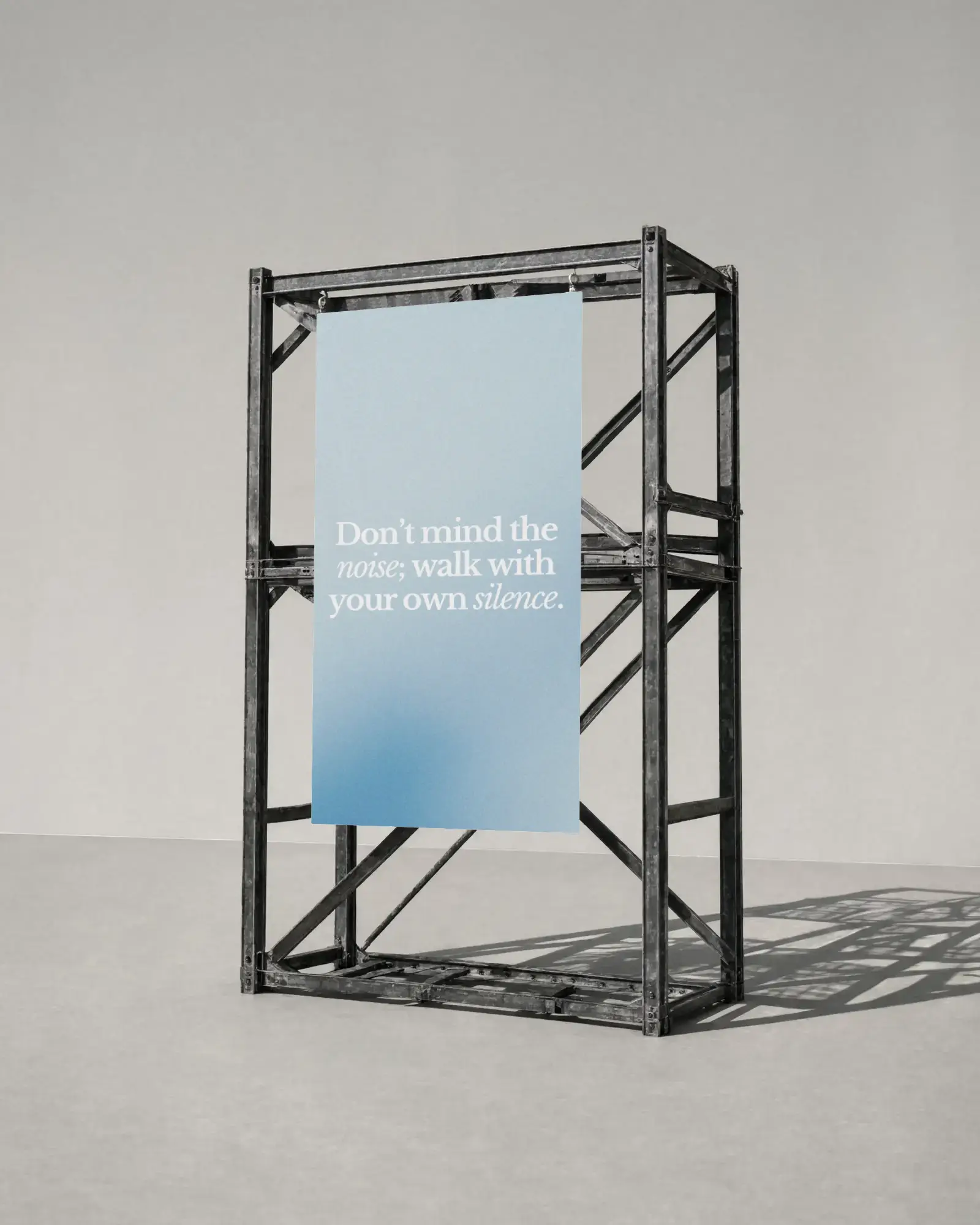Industrial Style Vertical Poster Frame Mockup With Shadow Display On Floor