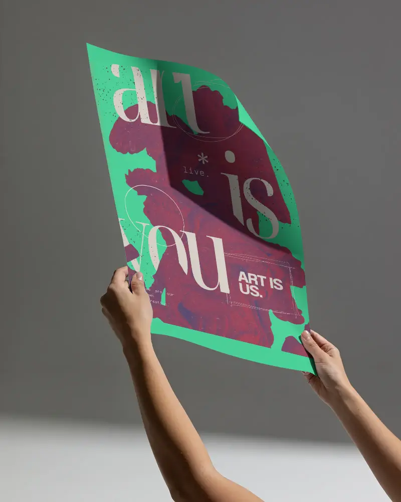 Hands Presenting Minimalist Clean Poster Mockup With Curled Edge For Creative Showcase