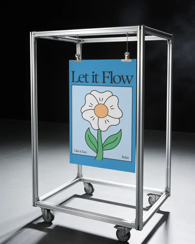 Modern Rolling Poster Mockup With Metal Structure For Versatile Advertising And Signage Placement