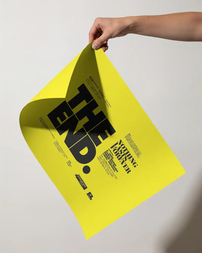 Hand Holding Curved Blank Poster Mockup On Neutral Background For Design Presentation