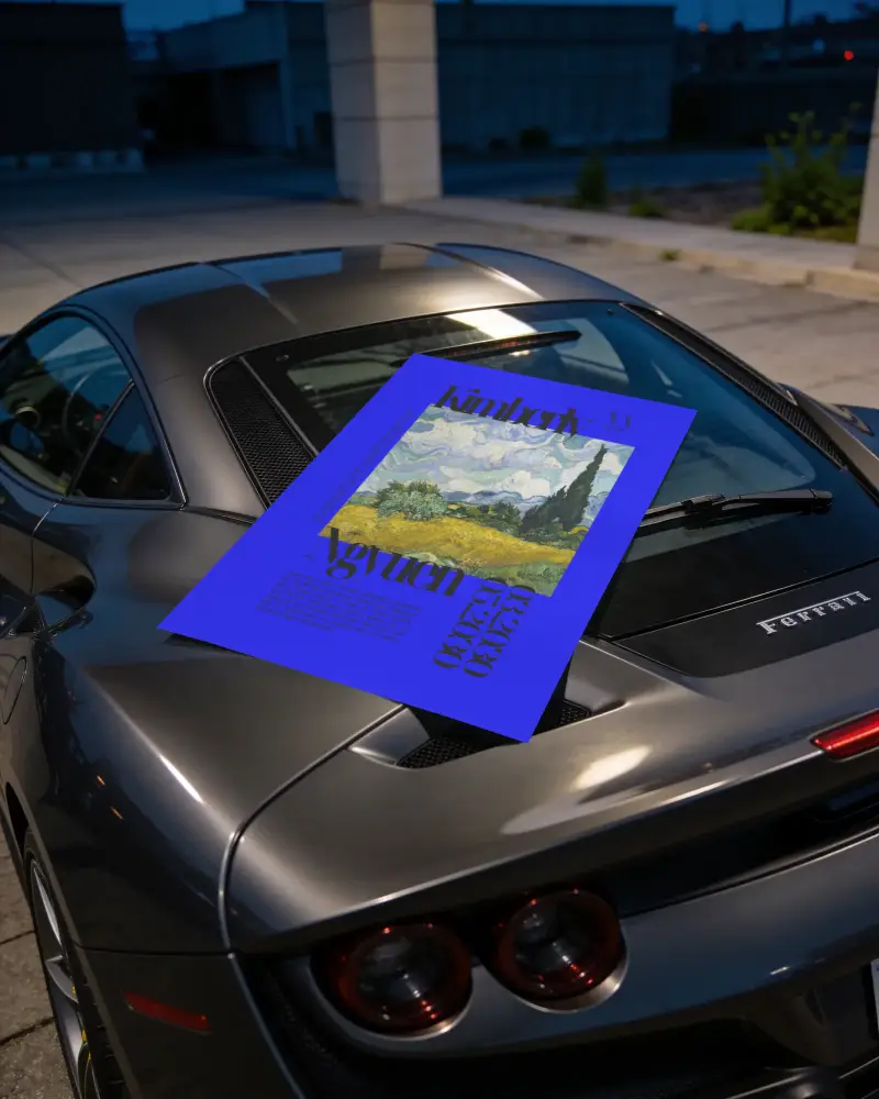 Sleek Sports Car Poster Mockup Outdoor Evening High Resolution Print Display