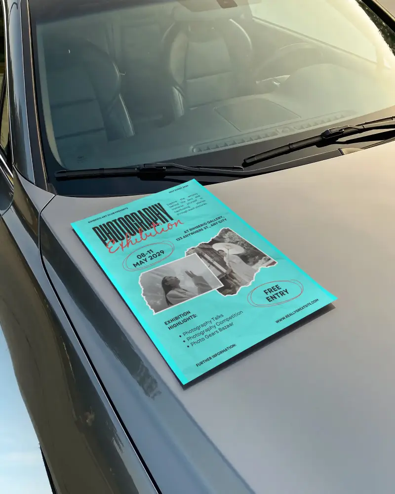 Minimalistic Poster Mockup On Vehicle Hood Ideal For Promotional Graphic Display