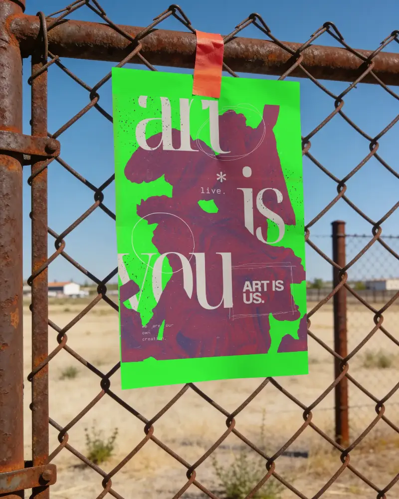 Chain Link Fence Photorealistic Poster Mockup For Outdoor Design Presentation