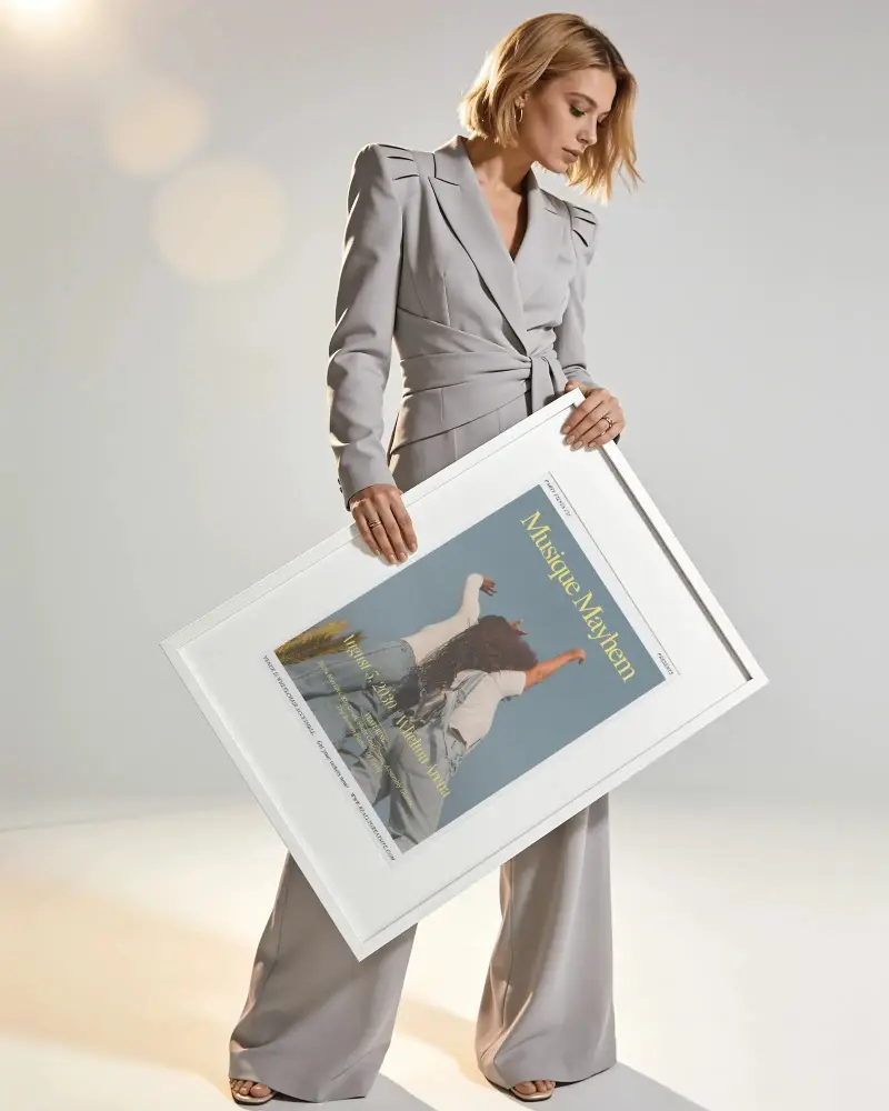 Professional Woman Showcasing Poster Mockup For Promotional And Art Work