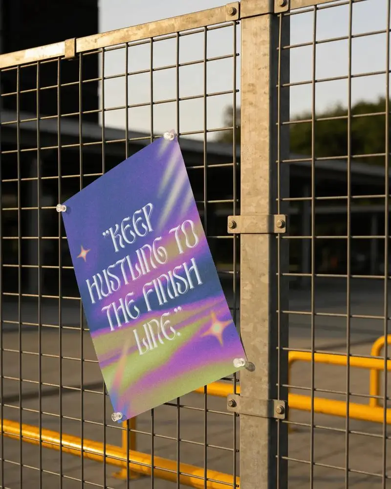 Blank Vertical Poster Mockup On Metal Grid Fence For Outdoor Advertising Display