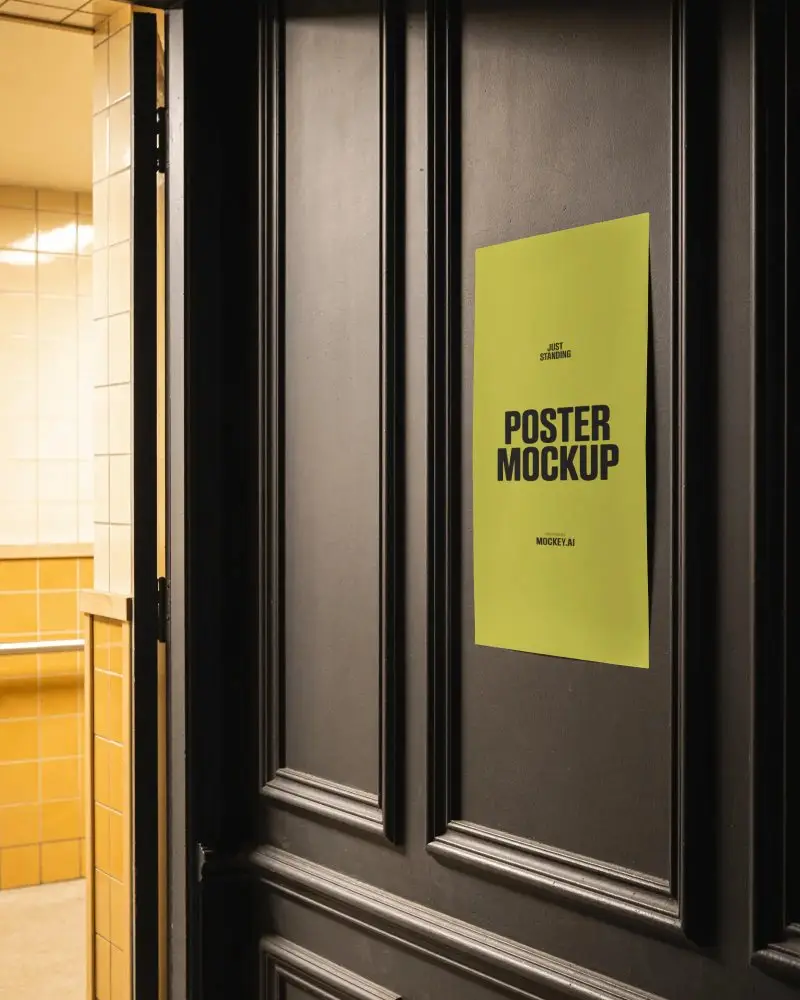 Sleek Modern Poster Mockup On Decorative Panel Door For Creative Display And Promotion