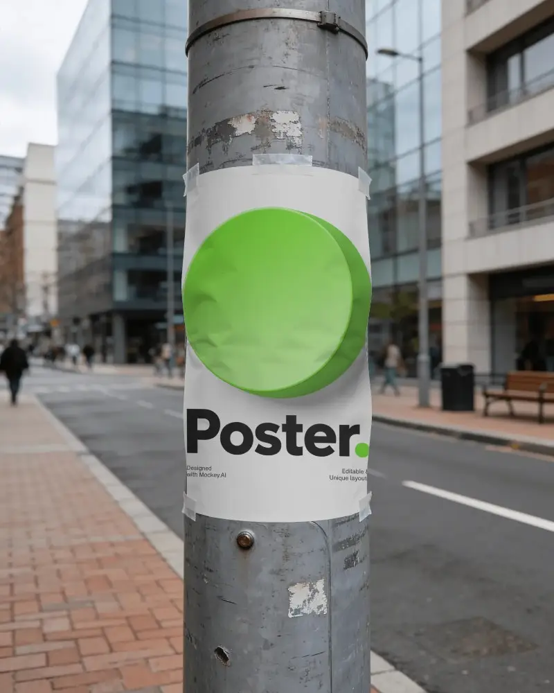 Vertical Urban Pole Poster Mockup For Street Advertisement Promotion Template