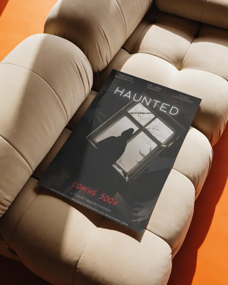 Soft Quilted Couch With A Blank Poster Mockup For Design Display In Sunlight