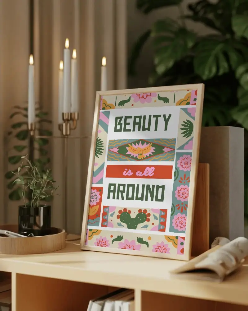minimalist-wooden-poster-mockup-on-modern-table-with-candle-and-plant-decor