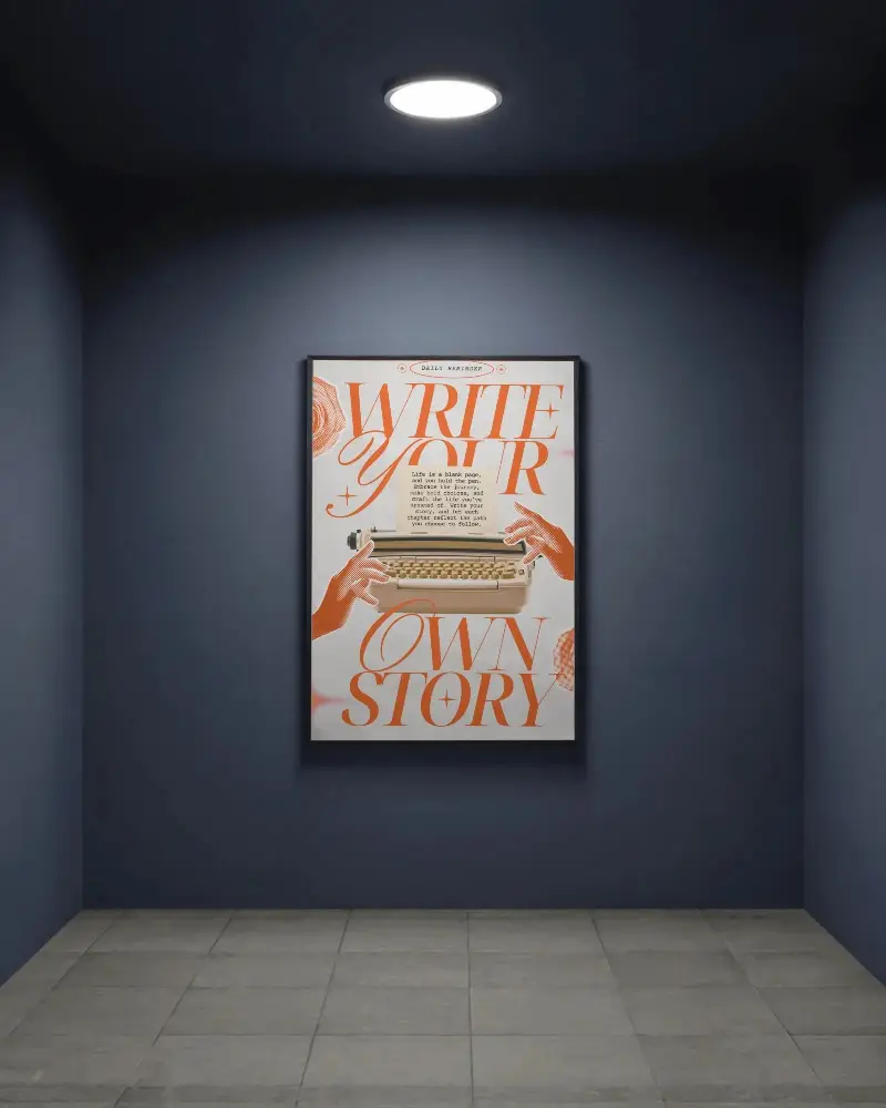 vertical-poster-frame-on-dark-textured-wall-in-modern-room-with-ceiling-light