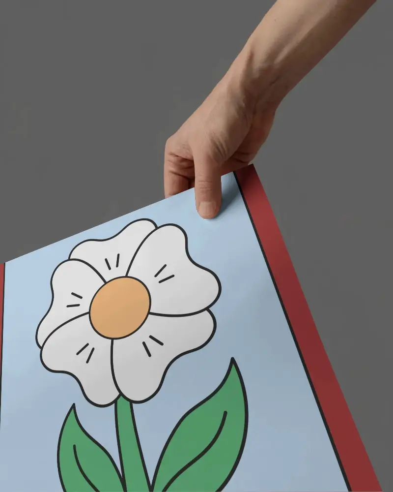 Hand Holding Blank Poster Mockup For Custom Designs And Artwork Presentation Display