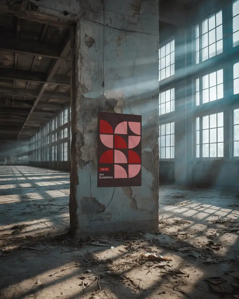 Sunlight Through Large Windows Poster Mockup Realistic Scene For Advertising And Branding