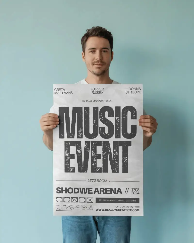 Man Holding Blank Poster Mockup For Creative Presentation And Advertisement