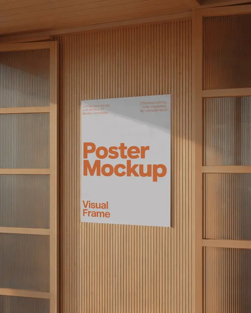 Sleek Interior Wooden Texture Background With Minimalist Poster Mockup