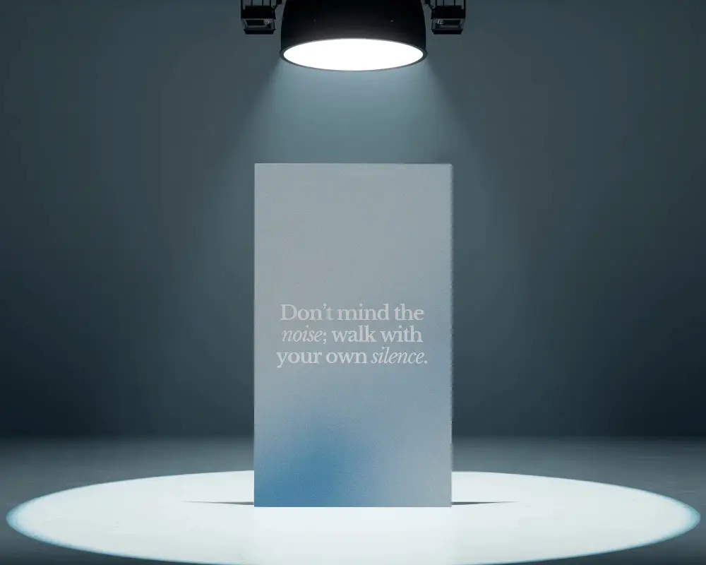 Studio Spotlight Poster Mockup Standing In Dark Room With Dramatic Light Beam