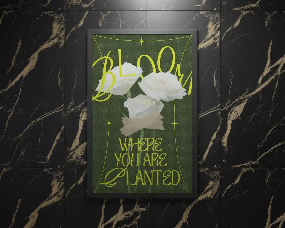 Luxury Marble Wall Poster Mockup With Dark Stone Texture And Elegant Frame