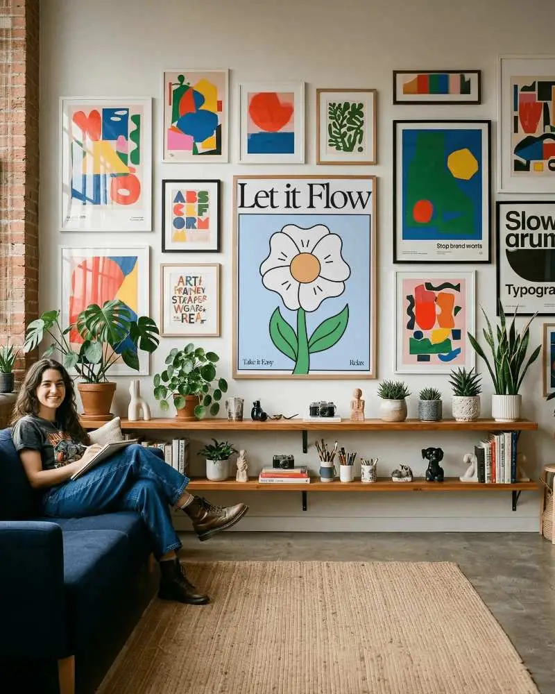 Art Studio Creative Gallery Wall Poster Mockup In Modern Living Room With Art Frames