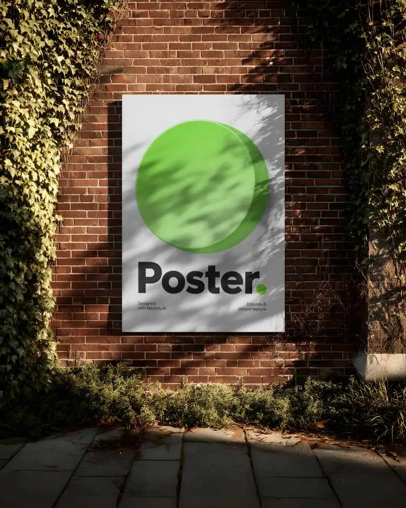 Vertical Poster Mockup On Red Brick Wall With Natural Light Shadows Surrounding Vines