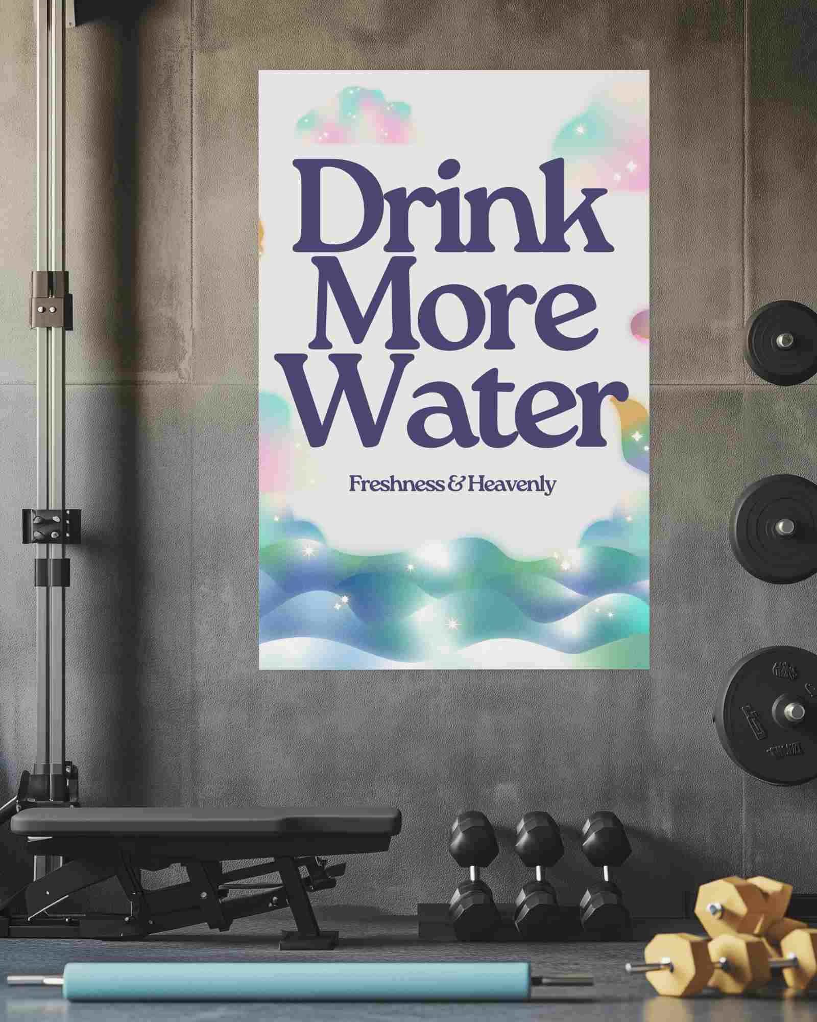 Fitness Studio Poster Mockup Industrial Gym Interior With Equipment And Weights