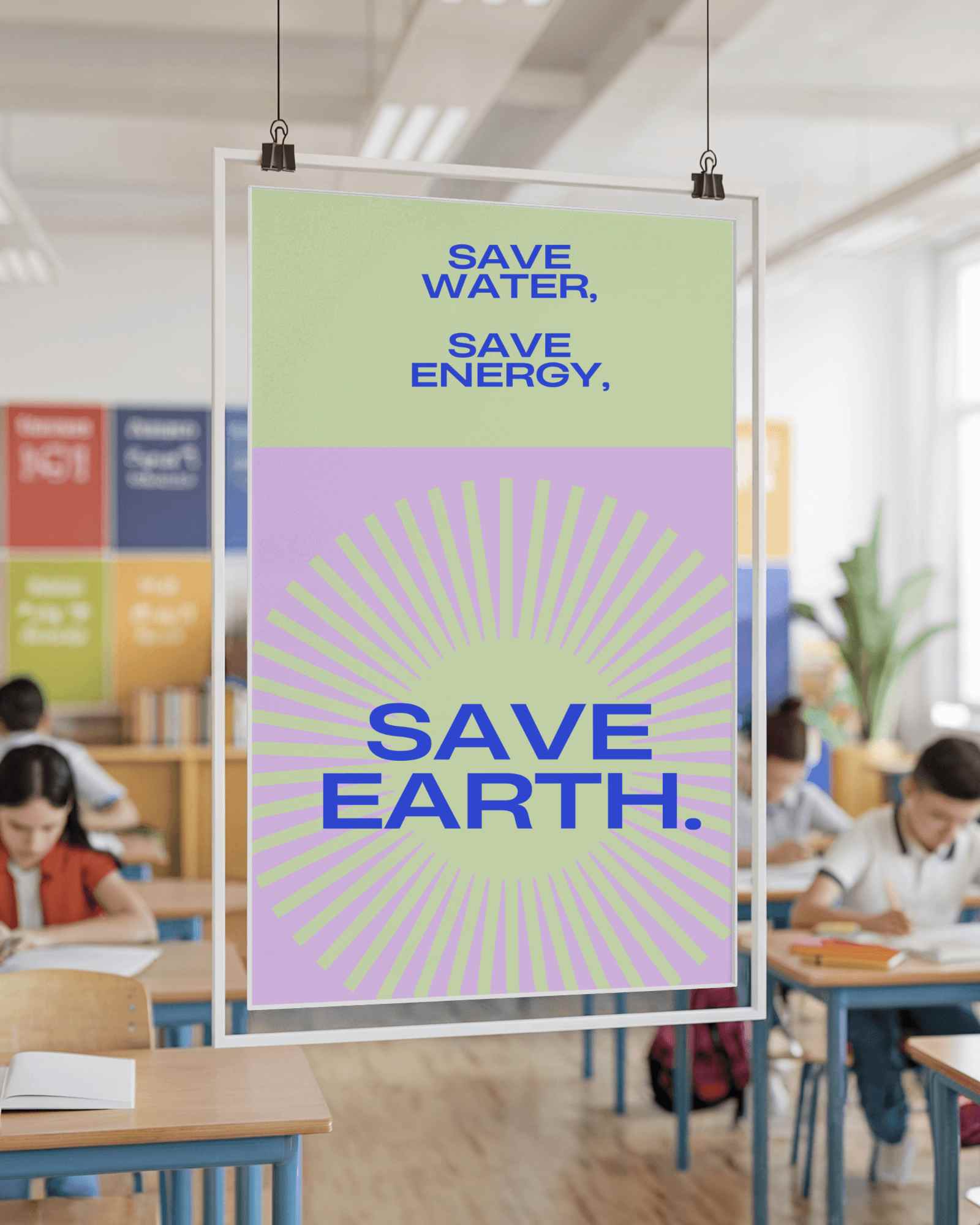 Classroom Poster Mockup Inspiring Educational Setting With Students In Focus