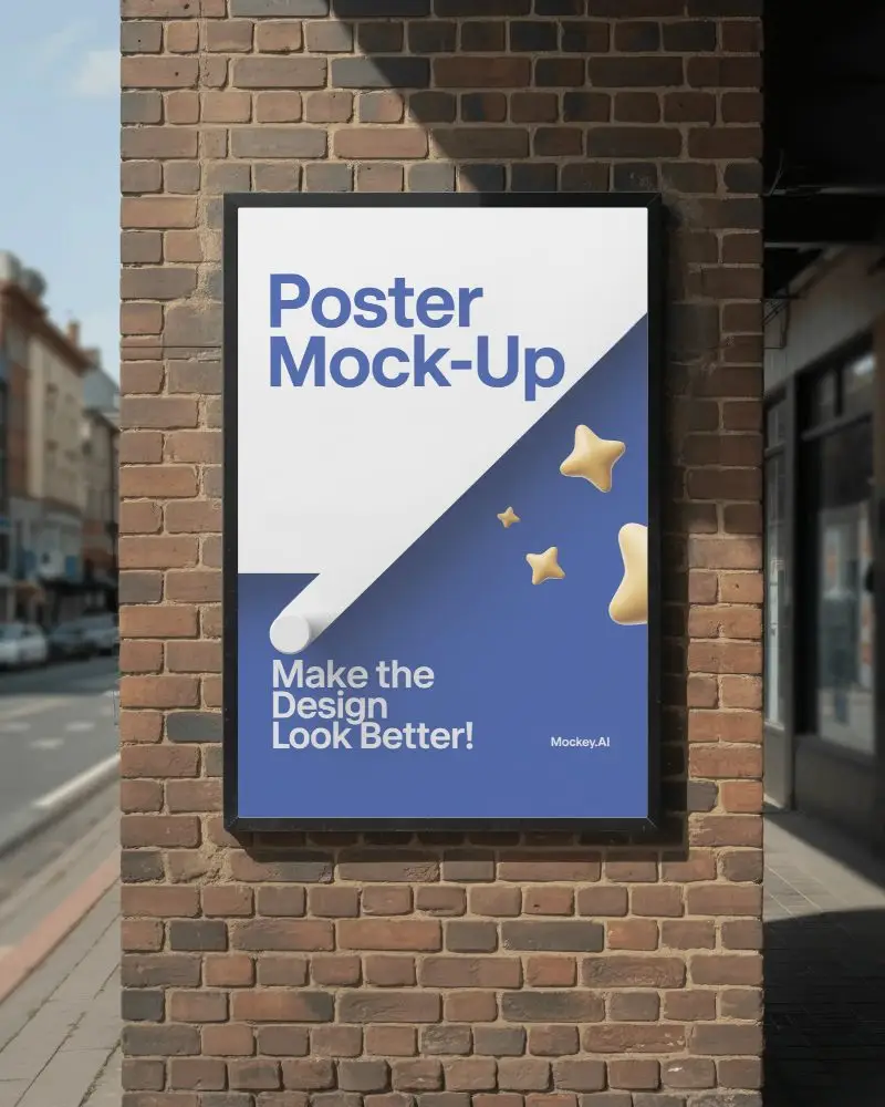 Blank Poster Mockup On Brick Wall For Outdoor Advertising Design Display