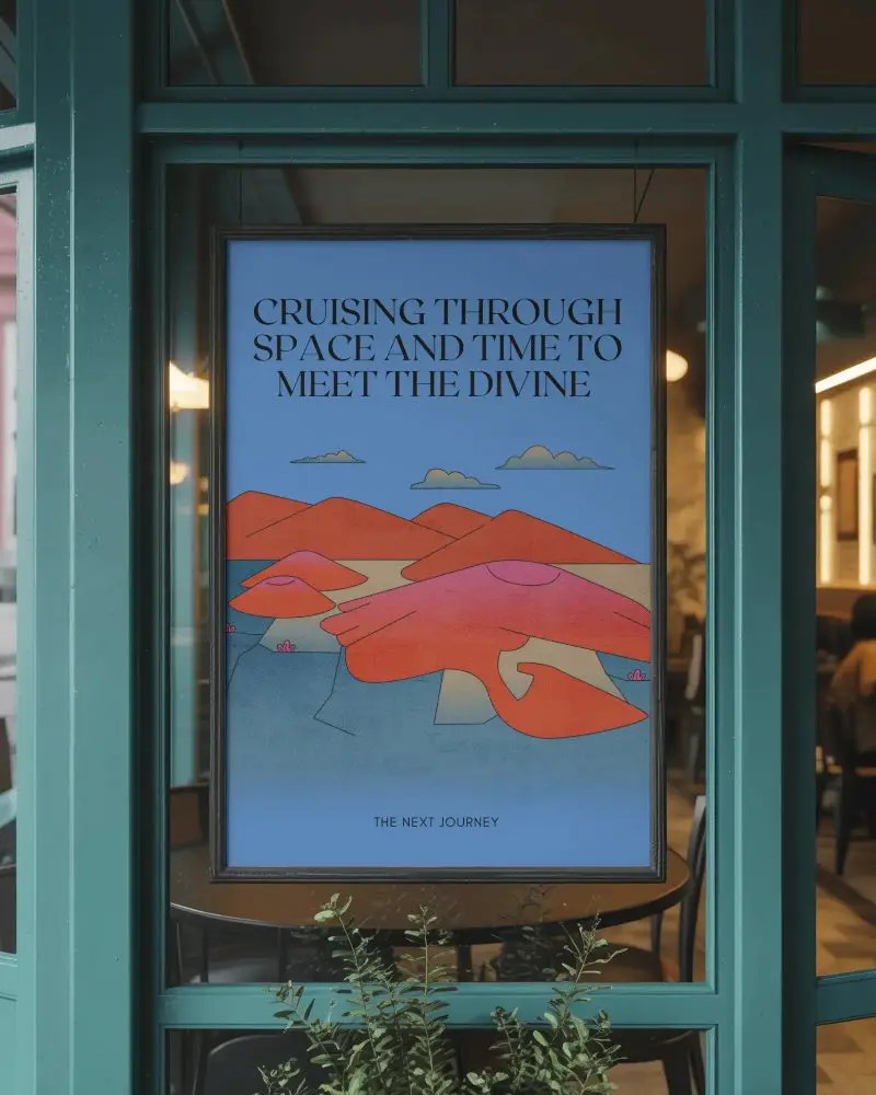 Vertical Poster Mockup Restaurant Window Display Urban Cafe Background Scene