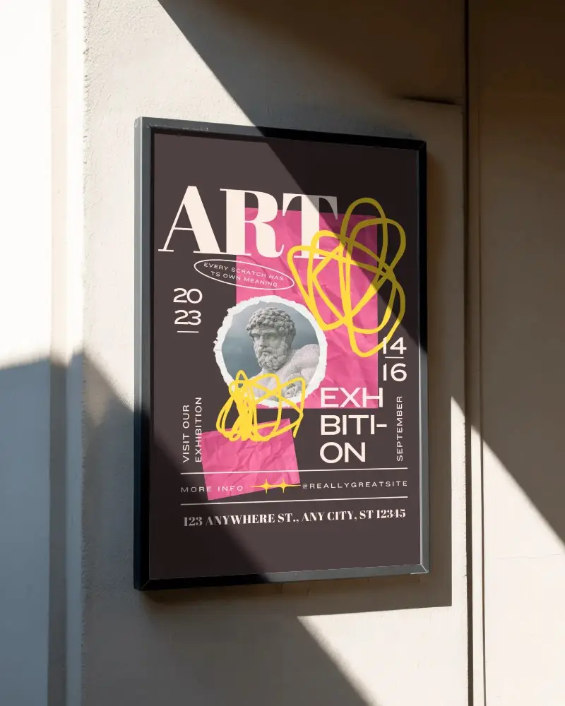 Sleek Vertical Poster Mockup With Sharp Shadow Contrast On Rough Textured Wall