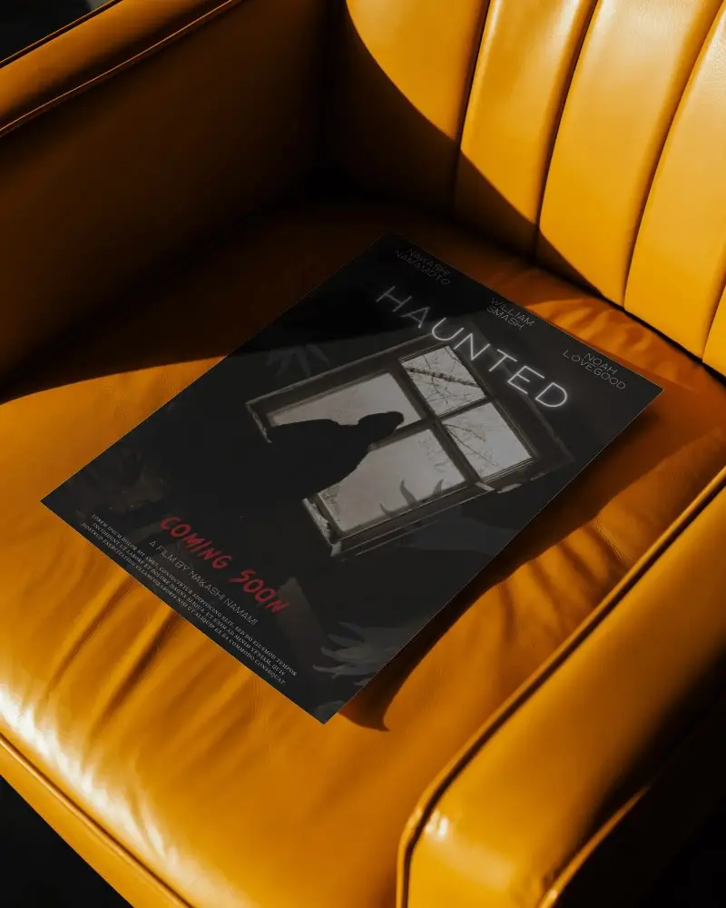 Modern Poster Mockup On Luxury Leather Sofa With Natural Light Shadow Effect