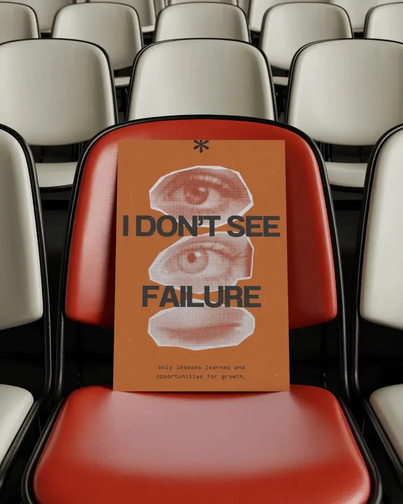 Poster Mockup On Red Retro Chair In Empty Conference Room Isolated Creative Template